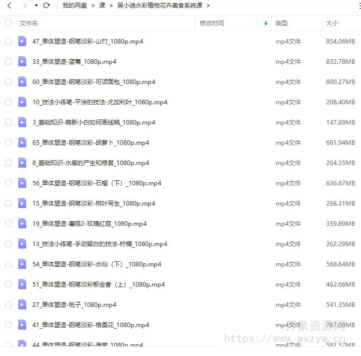 【缺课】吴小迪2022水彩植物花卉美食系统课【画质高清只有视频】