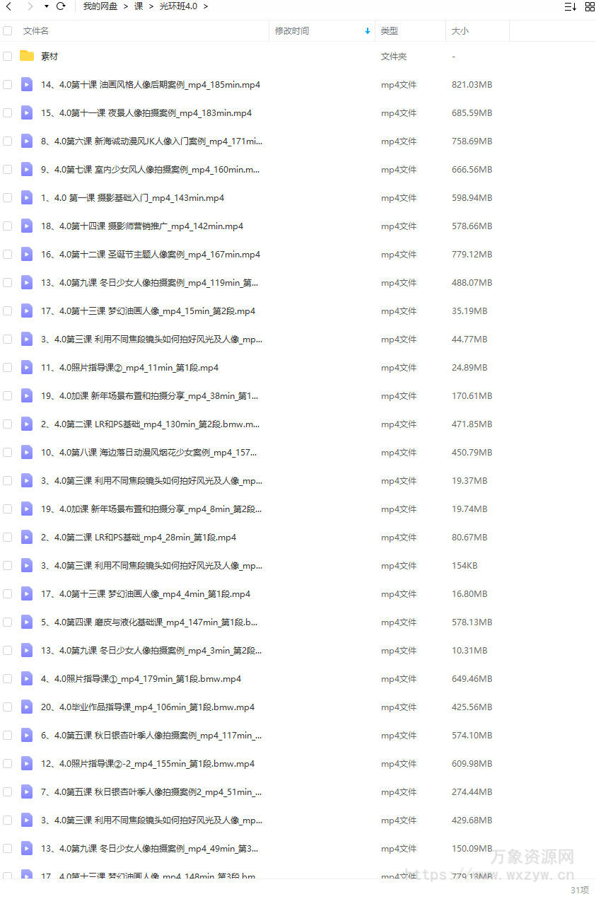 一晨摄影光环4.0班2022年1月结课【画质还行有大部分素材】