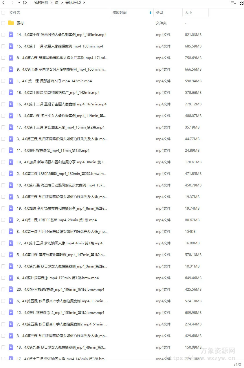 一晨摄影光环4.0班2022年1月结课【画质还行有大部分素材】