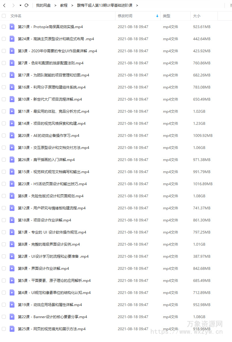 酸梅干超人第13期UI零基础进阶课2020年12月结课【画质高清】