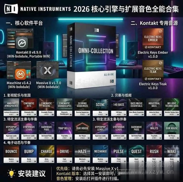 [2026 NI 核心引擎与扩展音色全能合集] Native Instruments Core Engines & Massive X Expansions Omni-Collection [WiN]（10GB+）