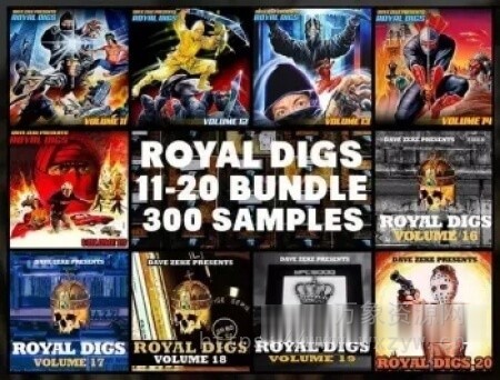 [嘻哈说唱素材包] Dave Zeke Royal Digs Volumes 11-20 BUNDLE (300 Prechopped Samples) [WAV]（753.89MB）