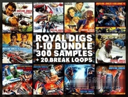 [300 个预切采样合集] Dave Zeke Royal Digs Volumes 1-10 BUNDLE (300 Prechopped Samples + 20 BONUS Break Loops) [WAV]（778.80MB）