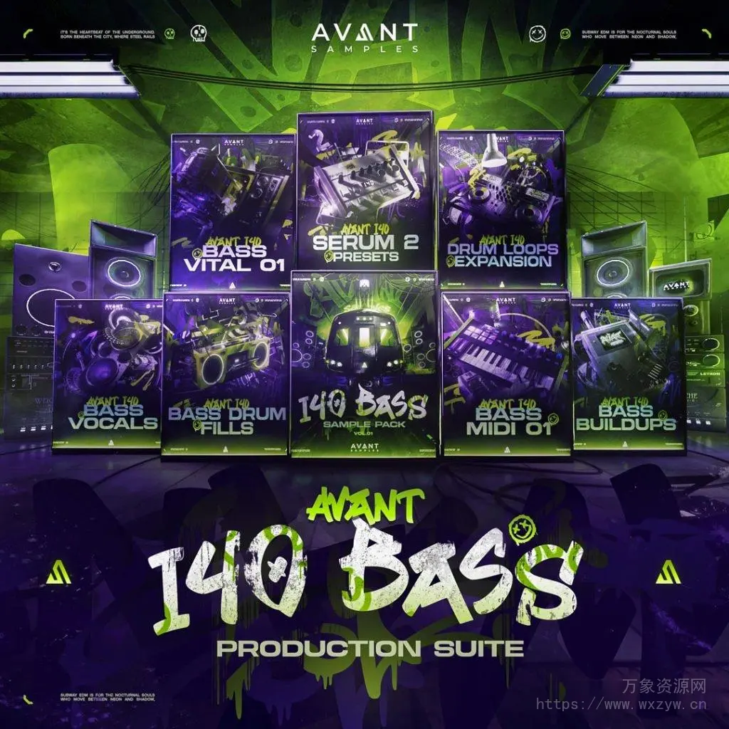 [回响重拍素材Serum预置FL模板Ableton模板] Avant Samples Avant 140 Bass and UK Bass Production Suite [WAV, MiDi]（2.05GB）