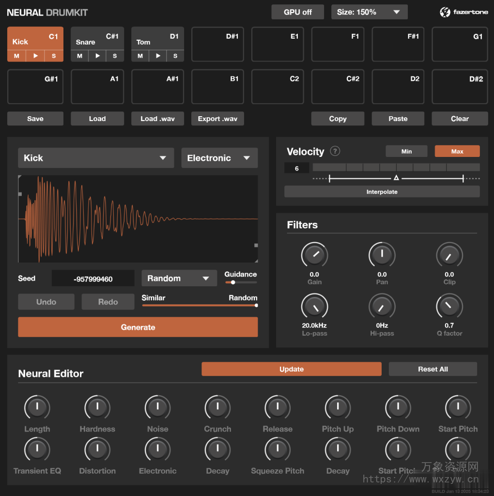 [AI驱动鼓机生成器] Fazertone Neural Drumkit Lite (AI-Powered Drum Machine Generator) v0.08 VST3 AU [WiN, MacOSX]（872MB)