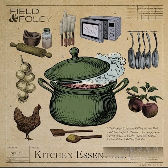 [数百种厨房烹饪奇特音效库]Field And Foley Kitchen Essentials [WAV]（254.76MB）