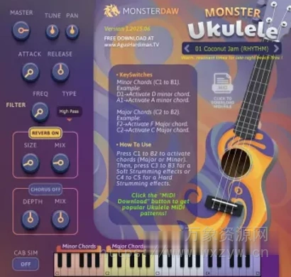 [电影配乐尤克里里音色]Agus Hardiman MonsterDAW Monster Ukulele v1.2025.06 VST VST3 AU [WiN, MacOSX]（259MB）