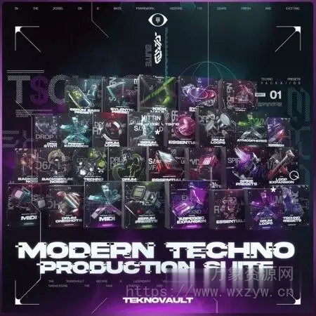 [泰克诺舞曲素材Serum预置Vital预置Sylenth1预置FL模板]Teknovault Modern Techno Production Suite [WAV, MiDi]（8.47GB）