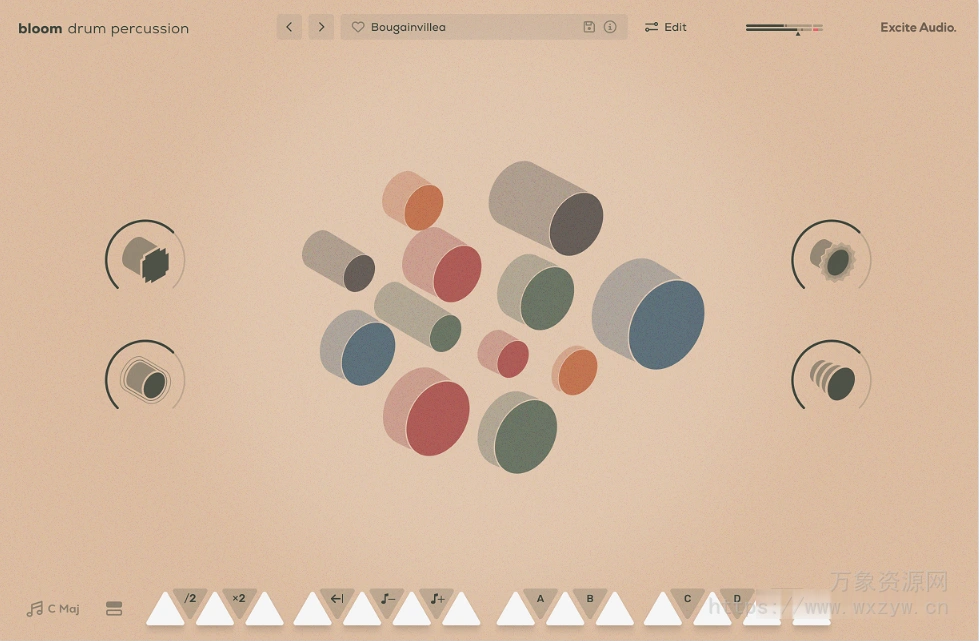 [非洲和拉丁打击乐]Excite Audio Bloom Drum Percussion v1.0.0 [WiN, MacOSX]（145MB+226MB）
