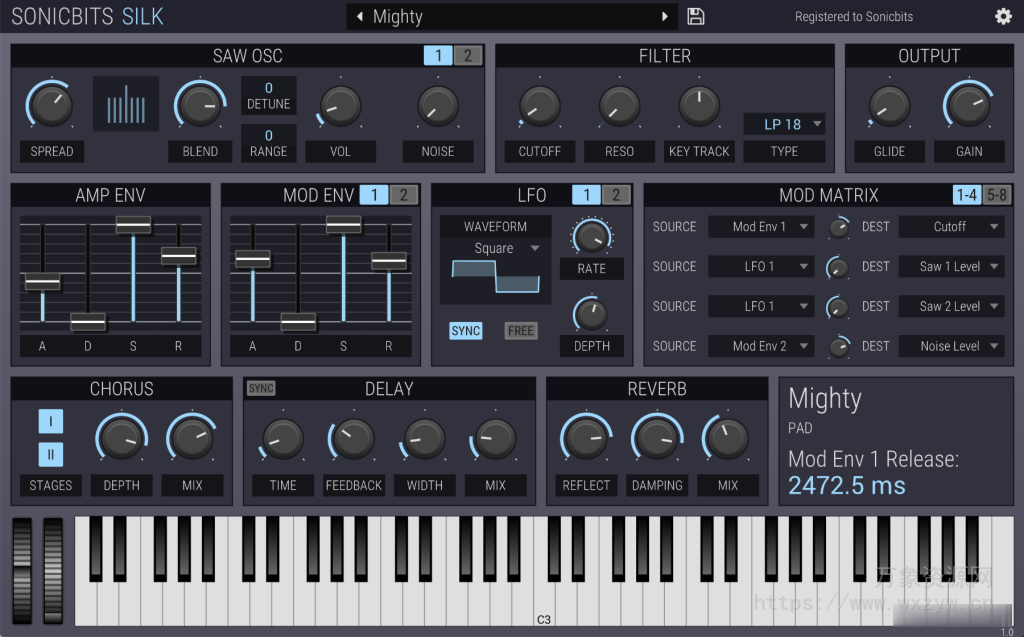 [波形合成器插件]Sonicbits Silk v1.2.0 [WiN, MacOSX]（3.2MB+9.2MB）