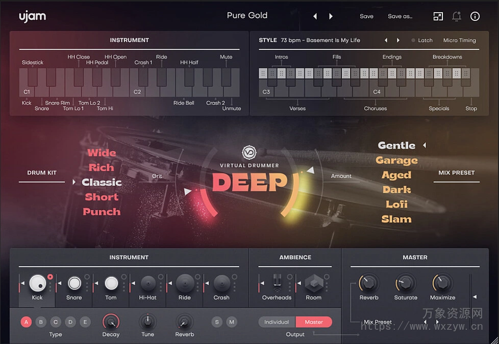 [虚拟鼓手]uJAM Virtual Drummer DEEP v2.5.0 [WiN, MacOSX]（3.26GB+3.5Gb）