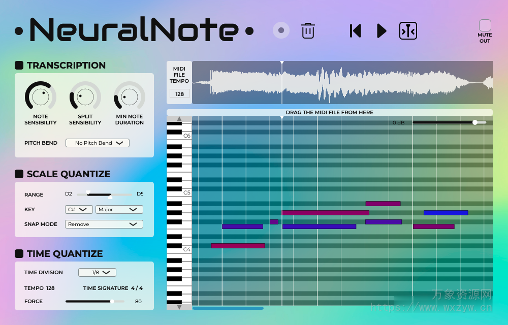 [AI智能扒带音频提取转MIDI效果器]DamRsn NeuralNote v0.1.0 x64 VST3 AU STANDALONE [WiN, MacOSX]（32Mb）