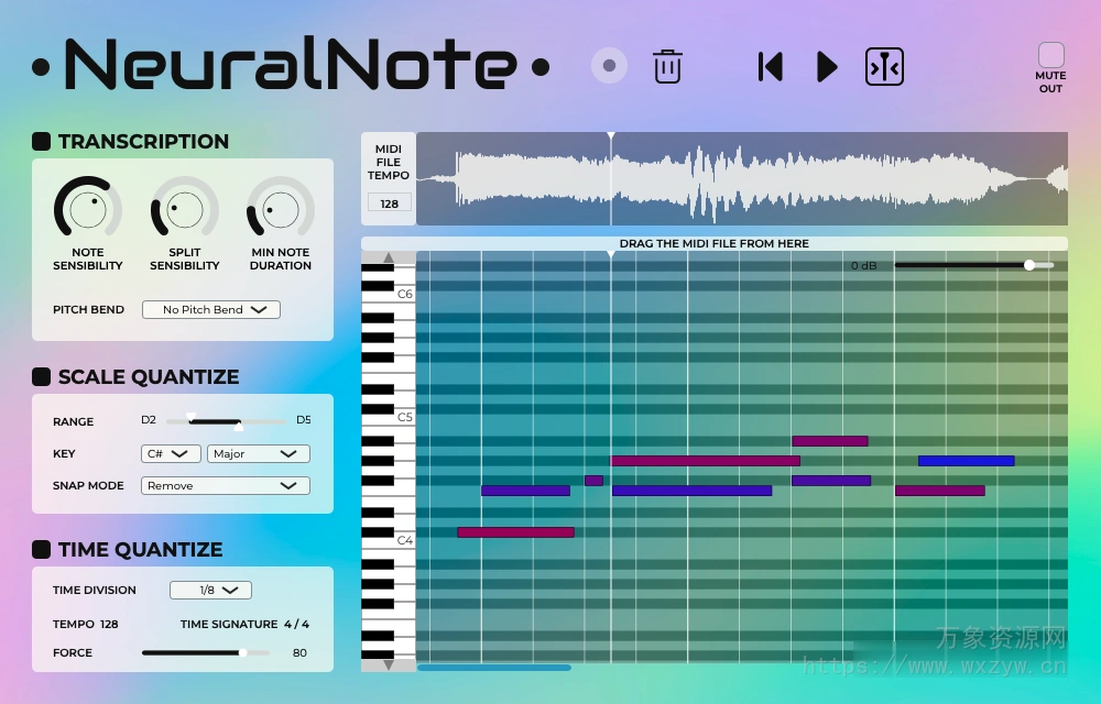 [AI智能扒带音频提取转MIDI效果器]DamRsn NeuralNote v0.1.0 x64 VST3 AU STANDALONE [WiN, MacOSX]（32Mb）