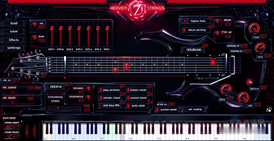 [7弦重金属吉他音源插件]Three-Body Technology Heavier7Strings v1.7.0 [MacOSX]（10.7Gb）