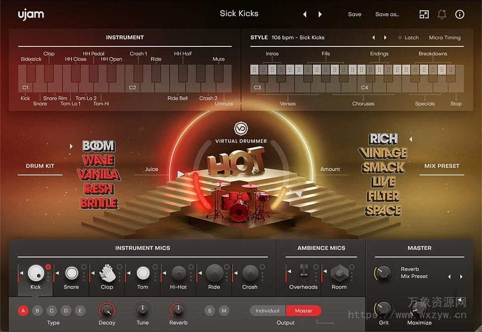 [虚拟鼓手HOT音源插件]UJAM Virtual Drummer Hot v2.4.1 [WiN, MacOSX]（10.53Gb）