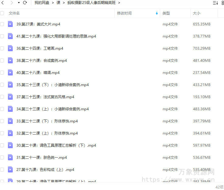 【缺】蚂蚁摄影2021年25级人像后期精英班【画质还行只有视频】