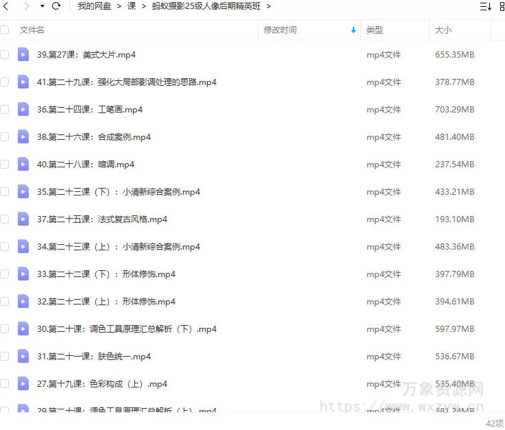 【缺】蚂蚁摄影2021年25级人像后期精英班【画质还行只有视频】