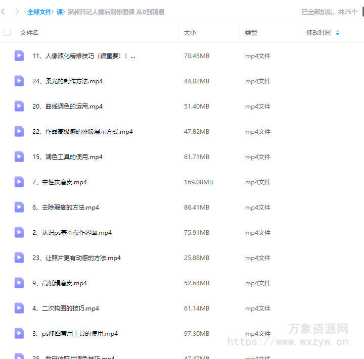 【缺课】猫叔日记人像后期修图课2023【画质还可以只有视频】