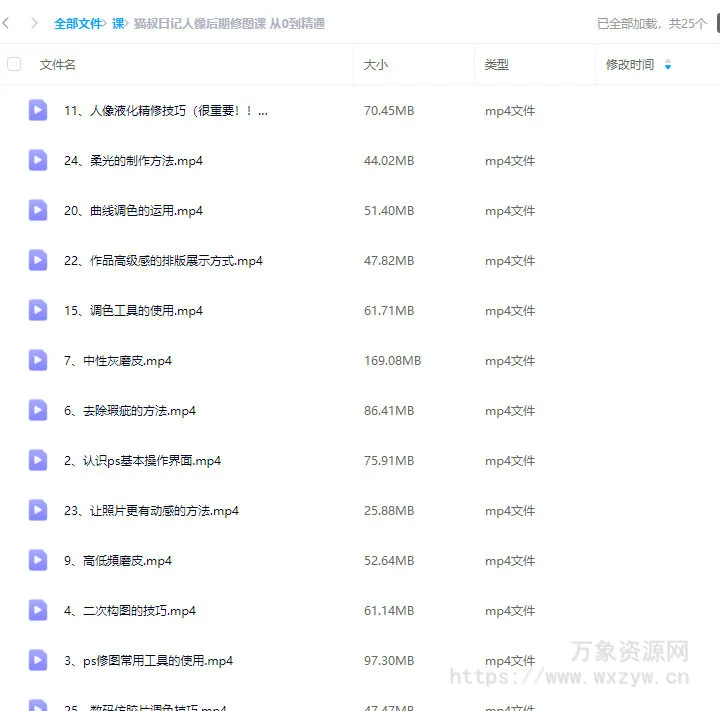 【缺课】猫叔日记人像后期修图课2023【画质还可以只有视频】