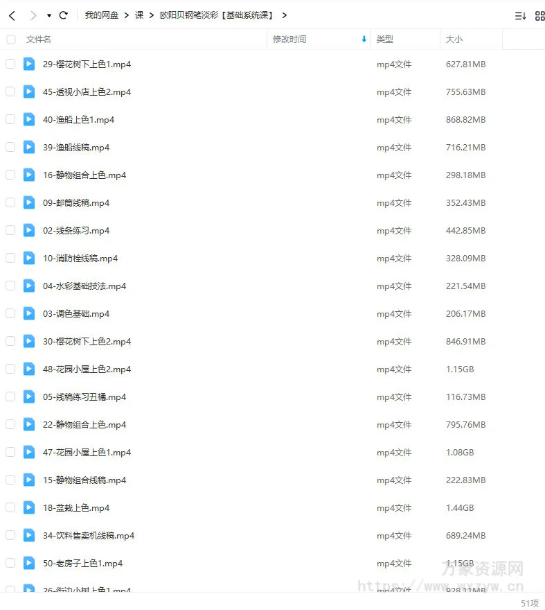 欧阳贝钢笔淡彩基础系统课2023年【画质高清只有视频】
