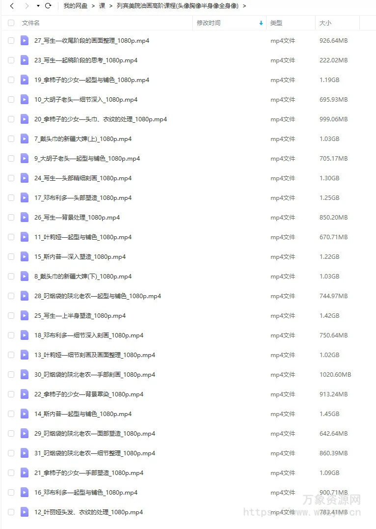 【缺课较多】蒋顶列宾美院油画高阶课【画质高清只有视频】