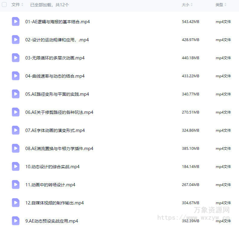付顽童AE动态创意课【画质还行只有视频】