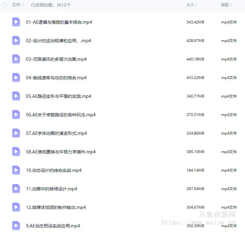 付顽童AE动态创意课【画质还行只有视频】