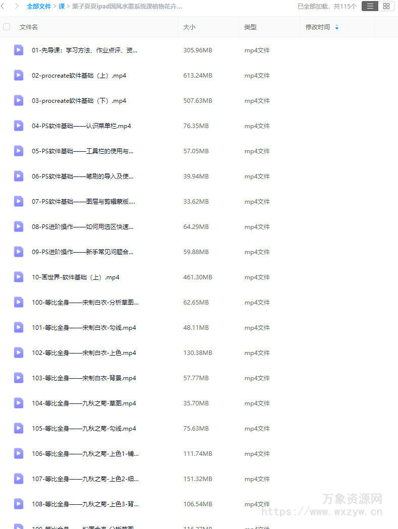 栗子夏夏ipad国风水墨系统课植物花卉树木水果生活小物Q版人物场景【画质不错只有视频】