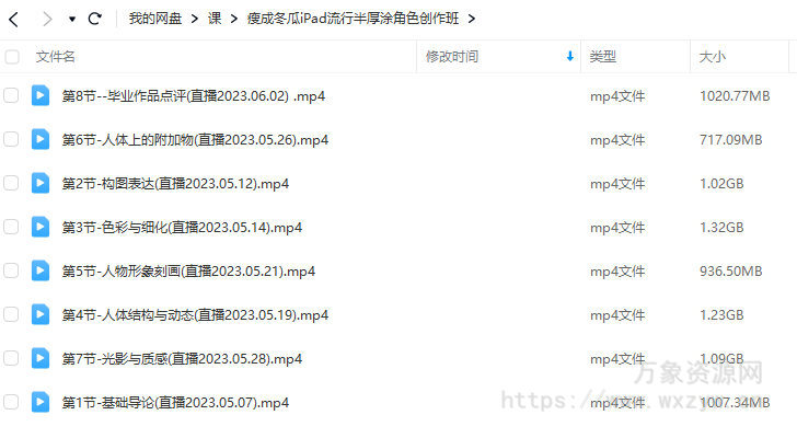 瘦成冬瓜2023年iPad流行半厚涂角色创作班【画质一般只有视频】