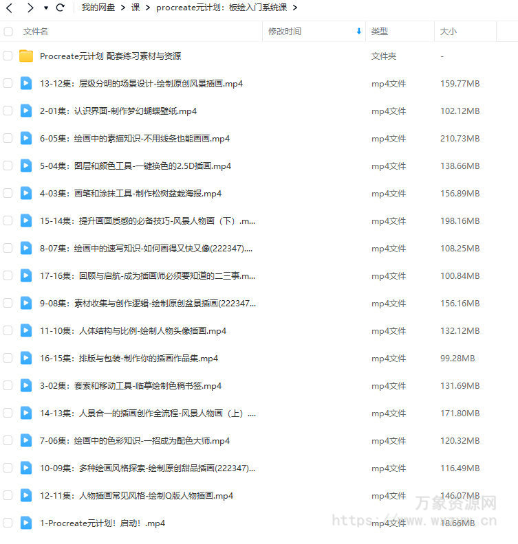 【缺课】procreate元计划板绘入门系统课【画质高清有部分素材】