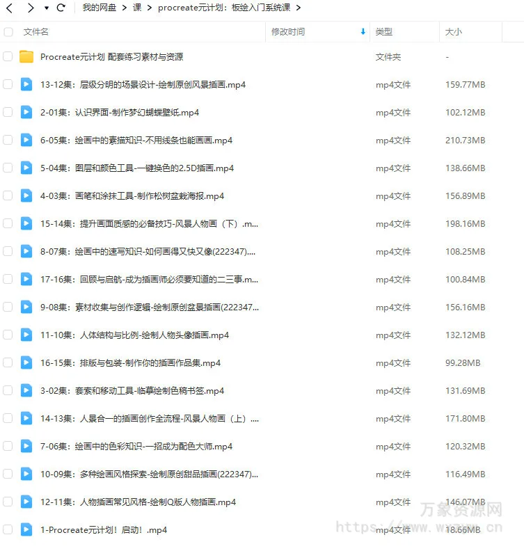 【缺课】procreate元计划板绘入门系统课【画质高清有部分素材】